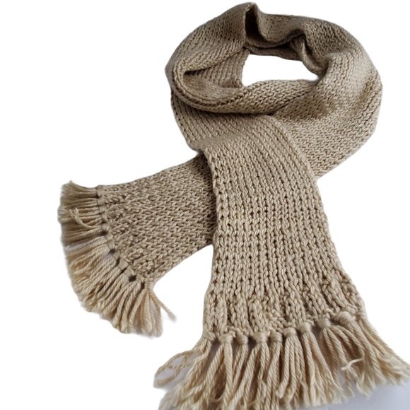Beige Tan Long Fringe Knit Scarf - Picture 2 of 8
